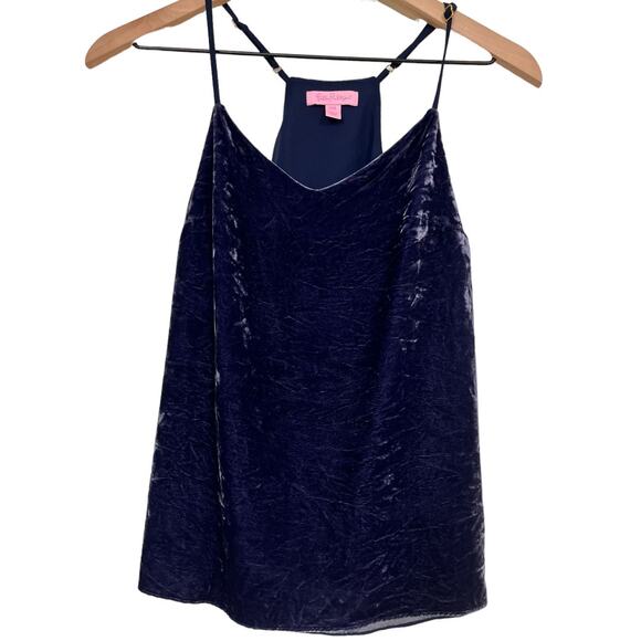 Lilly Pulitzer Dusk Velvet Sleeveless Top Blue / Purple Sz XXS #27934 Silk Blend - Picture 1 of 4